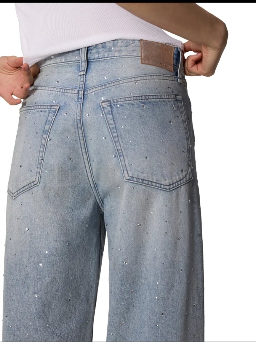 NWT rag & bone Logan Bejeweled Wide Leg Jeans Misty Rhinestone Jewel 28 NWT $358 - Picture 3 of 6